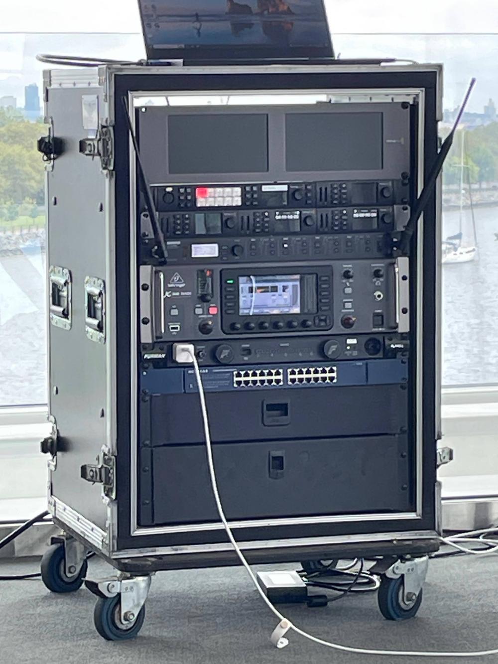 Professional live streaming rack and production equipment setup for corporate event New Jersey